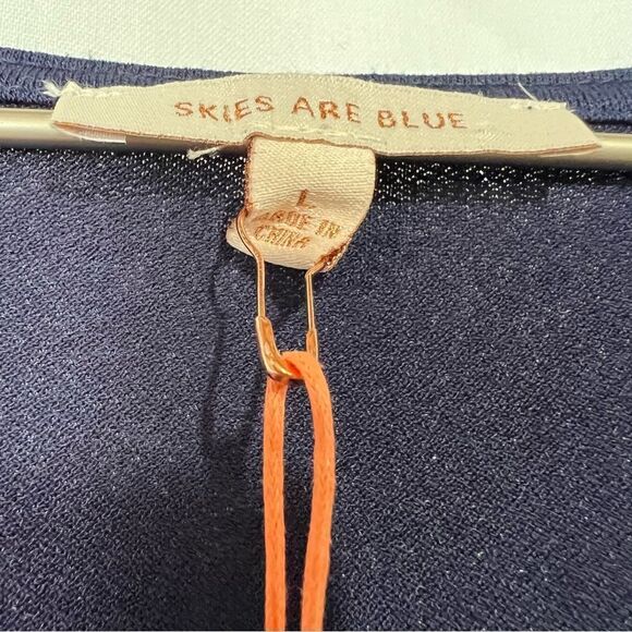 Stitch Fix Skies are Blue Traleven Embroidered Yoke Knit Top Womens Large Navy - Picture 5 of 7